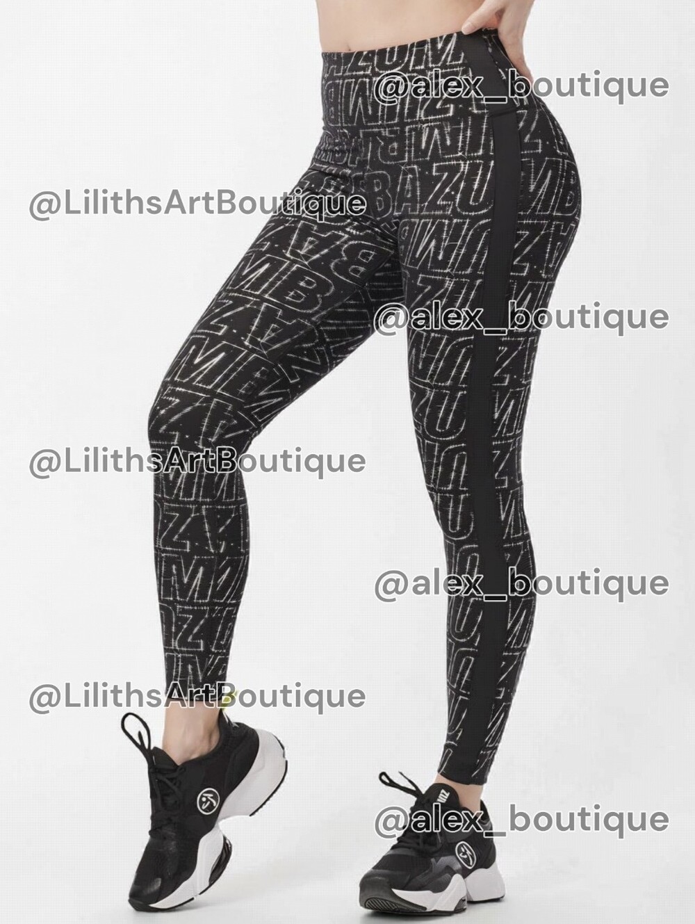 Zumba Dance Floor High Waisted Leggings Bold Black XS (E118)